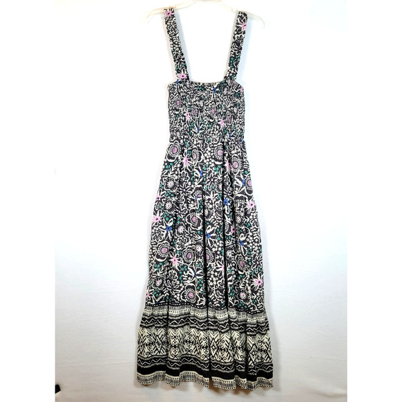 Marine Layer Women Selene Smocked Tiered Maxi Dress Size Small Black Sustainable - Picture 1 of 11